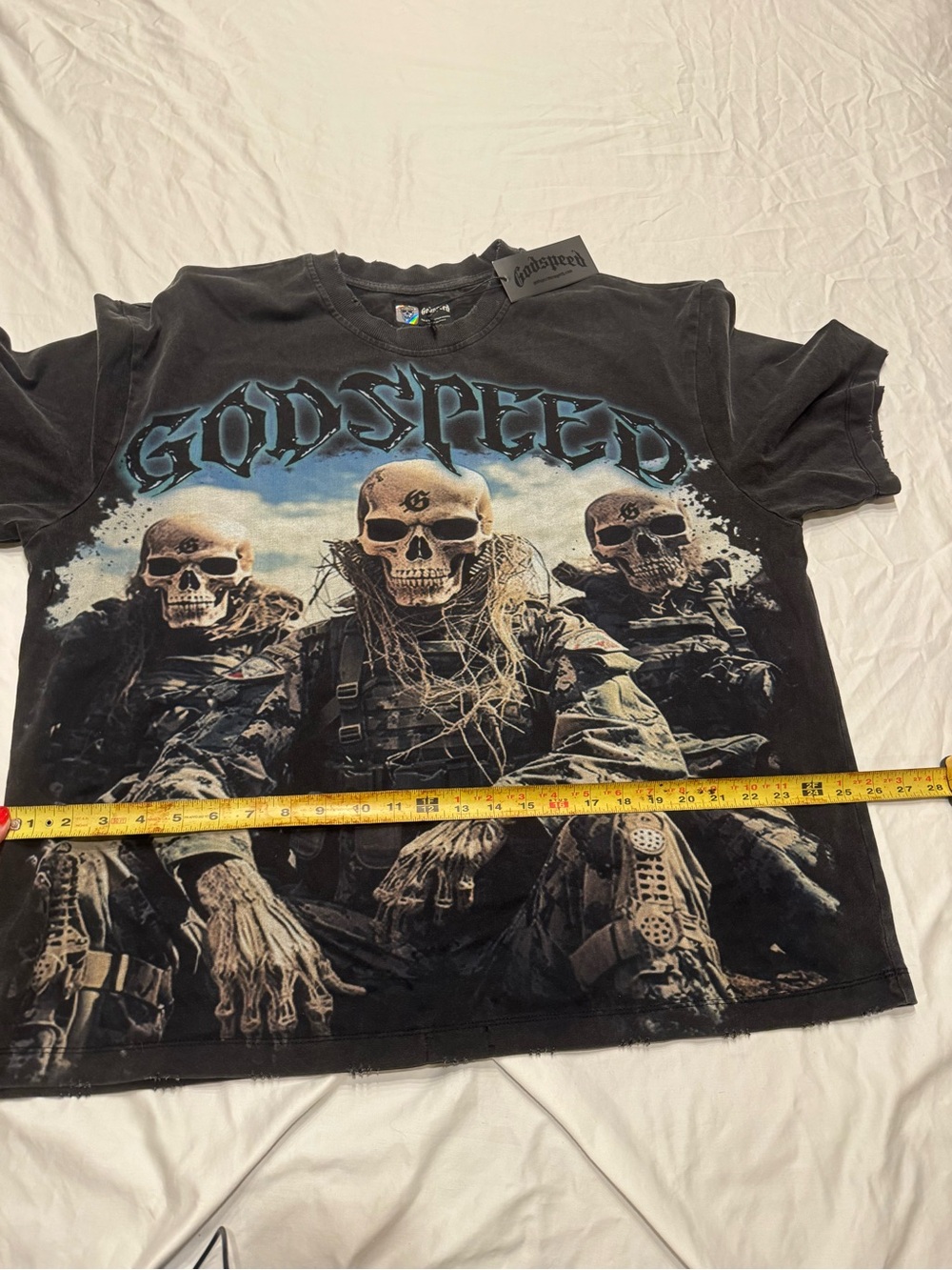 Godspeed Skull Military Graphic Tee NWT Oversized Washed Black Streetwear XL XXL - Picture 8 of 10
